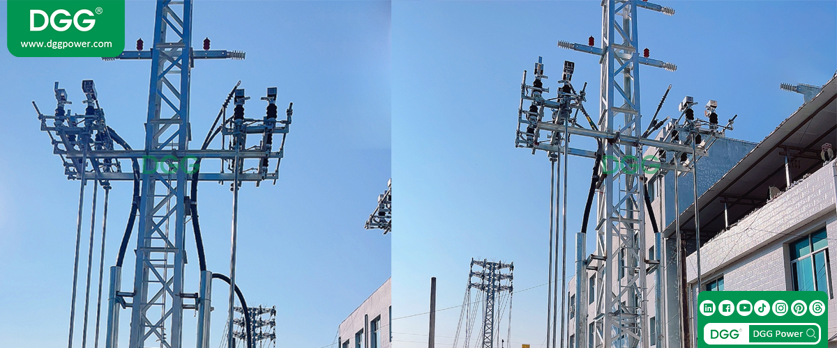 35kV substation bay construction with outdoor disconnect switch installation